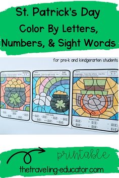 st patrick's day color by letters, numbers and sight words