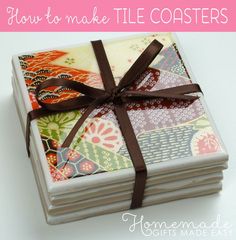 a stack of coasters wrapped in brown ribbon