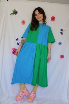 May Dress | All Colors Fitted Green Maxi Dress With Patchwork, Green Cotton Patchwork Dress, Summer Patchwork Relaxed Fit Dresses, Multicolor Cotton Dress With Relaxed Fit, Multicolor Relaxed Fit Cotton Dress, Casual Cotton Color Block Dresses, Blue Color Block Short Sleeve Dress, Green Relaxed Fit Short Sleeve Dress, Spring Cotton Color Block Dress