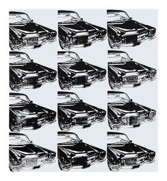 six black and white photographs of cars in different stages of being drawn by hand on paper