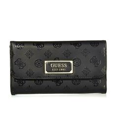 Guess Women's Kamryn Peony Logo Multi Clutch Wallet 14 Card Slots Black. Black Bag With Card Slots, Guess Clutch, Peony Logo, Guess Cessily Wallet, Black Wallet With Removable Pouch For On-the-go, Bags Guess, Black Wallets With Gold-tone Hardware, Black Rectangular Wallet For On-the-go, Guess Bags