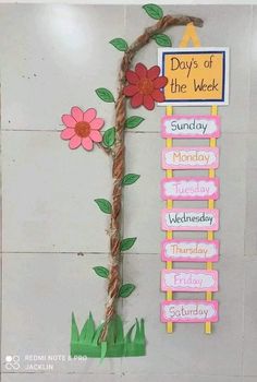 the days of the week are displayed on a bulletin board