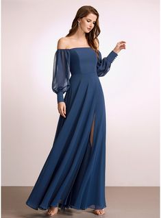 JJ's House Chiffon Off the Shoulder <=100 >=80 Fall A-line General Plus Leg Slit Back Zip Modest Sweet & Flow Navy Blue Height:5.8ft（176cm） Bust:32in（82cm）Waist:24in（61cm）Hips:35in（89cm） Floor-Length Blue Long Sleeve Bridesmaid Dress. #JJ's House #Chiffon #OfftheShoulder #<=100 #>=80 #Fall #Aline #General #Plus #LegSlit #BackZip #Modest #Sweet&Flow #NavyBlue #FloorLength #Blue #LongSleeve #BridesmaidDress Shoulder Embellishment, Princess Bridesmaid Dress, Long Sleeve Bridesmaid Dress, Sleeveless Bridesmaid Dresses, Floor Length Chiffon Bridesmaid Dresses, Mermaid Bridesmaid Dresses, Bridesmaid Dresses Online, Chiffon Bridesmaid Dress, Dress Silhouette