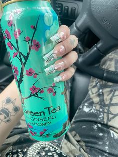 xxd.ez on insta Arizona Can Nails, Arizona Iced Tea Nails, Arizona Green Tea Nails, Arizona Tea Nails, Arizona Nails, Green Tea Nails, Tapered Square Nails, Punk Nails