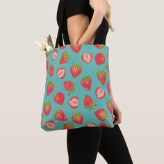 Summer strawberry pattern tote bag.  Matching items available.  Original art from artists own illustrations. Please use the message me button below for help with further customization and special requests.  © Zoe Chapman Design Cheap Strawberry Print Summer Bags, Bold Pattern Design, Strawberry Pattern, Strawberry Fruit, Fruit Pattern, Tote Bag Pattern, Shopper Bag, Shoulder Tote, Drawstring Bag