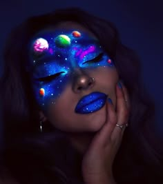 Fantasy Make-up, Halloweenský Makeup, Halloween Make-up Looks, Galaxy Makeup, Make Up Designs, Neon Makeup, Face Art Makeup, Beauty Make-up