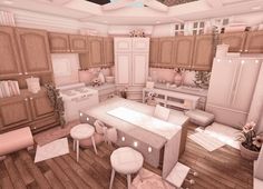 a large kitchen filled with lots of white furniture