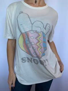 "Vintage Snoopy Tee, Easter egg Snoopy t-shirt, Purchased at Beams in Tokyo Japan early 2000's Size Medium  Chest 19\" wide (armpit to armpit) Length 26\" from high point shoulder Excellent worn condition Happy to send additional photos and measurements so you are confident in your purchase" Snoopy Easter, Vintage Snoopy, Snoopy T Shirt, Be Confident In Yourself, Vintage Tools, High Point, Tokyo Japan, Vintage Shirts, Easter Egg