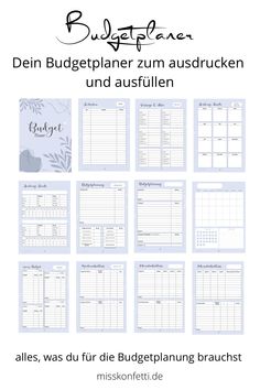 an image of a planner with the words budgeten in german and english on it