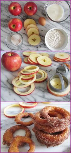 apple slices are being cooked in a frying pan and then cut into small pieces