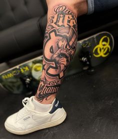 a person with a tattoo on their leg