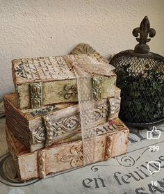 several old wooden boxes stacked on top of each other