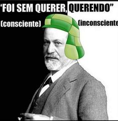 a man in a suit and tie with a green hat on his head that says, foi sem quer quer, quer, quer, quendo conscento inconscente