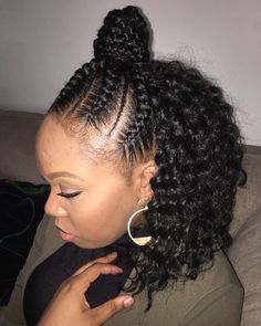 Half Individual Braids Half Crochet, Half Up Half Down Curly Crochet, Half Up Half Down Crochet Hair, Braided Crown Hairstyles Half Up Black Women, Half Up Half Down Crochet, Crochet Braid Styles, Braided Half Up, Curly Crochet Hair Styles