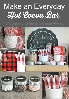 an assortment of hot cocoa bar items with text overlay