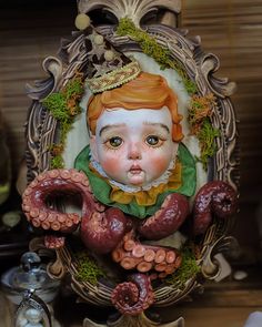 #artdoll #dollmaker #dollcollector #supersculpey #sculpture #handmade #handpainted #ooakdoll #oddities #seacreatures Glassy Eyes, Doll Horror, Octopus Sculpture, Horror Dolls, Goth Horror, Frame Decoration, Bizarre Art, Dark Beauty, Frame Decor