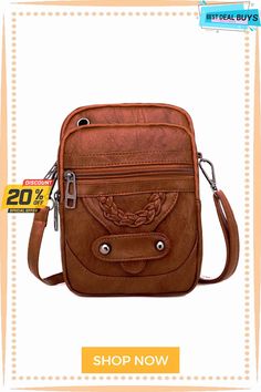 Antique Soft Leather Zip Multi Pocket One Shoulder Crossbody Bag Brown Crossbody Phone Bag With Pockets, Retro Brown Shoulder Bag With Zipper Pocket, Bohemian Brown Shoulder Bag With Zipper Pocket, Vintage Brown Shoulder Bag With Zipper Pocket, Brown Shoulder Bag With Anti-theft Pocket For Outdoor, Brown Crossbody Shoulder Bag With Anti-theft Pocket, Soft Leather, One Shoulder, Crossbody Bag