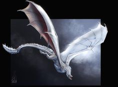 a white and red dragon flying through the air