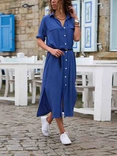 New Fashion Ladies' Loose Big Placing Shirt Long Skirt Without Belt sold by xiepingwu on Storenvy Big Belt, Chic Summer Dresses, Elegant Summer Dresses, Shirt Dress Summer, Dress Sleeve Length, Collared Shirt Dress, Linen Clothing, Breezy Dress, Dress Linen