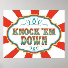 a sign that says knock'em down on the side of a white and red wall