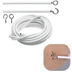 PRICES MAY VARY. 🎈Metal and PVC white p lastic Coated Curtain Ropes are easy to use,strong and reliable. 👗Curtain Spring Wire does not sag or stretch at all,which is not only very suitable for hanging curtains,but also very suitable for hanging pictures. 🧦Tapestry Hanging Kit is easy to install. Screw the lifting eye into the curtain wire,install the metal hook or glue hook on the wall,and then fix the lifting eye on the hook. 🩳Door Beads Curtains Hanging Rod Wire can be cut,and the length c Curtain Wire, Metal Windows, Door Beads, White Window, Net Curtains, Curtain Rails, White Windows, Lined Curtains, Beaded Curtains