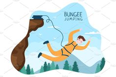 a man is jumping from a cliff into the water with a jump rope in his hand