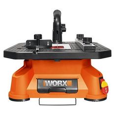 an orange work bench with tools on it