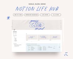 the website for motion life hub is displayed on a white background with blue writing and handwritten