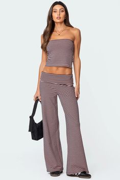 Lilah Striped Fold Over Pants Fold Over Pants, Waistband Pants, Swimwear Dress, Pattern Matching, Pants Wide Leg, Fold Over, Stripes Pattern, Matching Sets