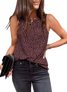 Dokotoo Womens Tank Tops Crewneck Sleeveless Summer Blouses Fashion Casual Leopard Print Slim Fit T-Shirts Red X-Large at Amazon Women’s Clothing store Night Out Fashion, Coastal Fashion, Linen Fashion, Grey Leopard Print, Coachella Outfit, Red Leopard, Summer Attire, Recycled Fashion, Animal Print Blouse