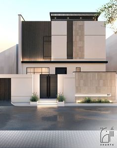 an architectural rendering of a modern house