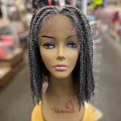 Create Part By Rotating 14 Inch Gray Box Braids Silver, Grey Box Braids Silver Black Women, Siliver Wig, Compressive Gray Sports Bra With Built-in Bra, Grey Box Braids, Laced Hair Extensions, Storm Grey Wig, Wavy Ponytail, Bun Hair Piece