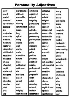 a table that has different types of words and numbers on it, with the names in each