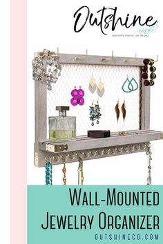 a jewelry organizer is shown with the words, wall - mounted jewelry organizer on it