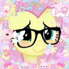 a little pony with glasses and flowers in her hair