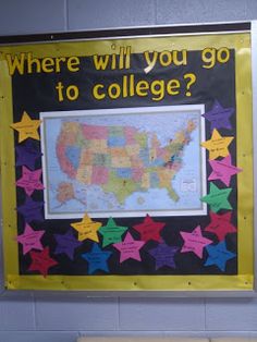 a bulletin board with stars on it that says where will you go to college?