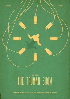 the truman show poster with an image of a man in mid air and arrows pointing to him