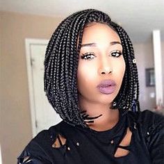 Category:Synthetic Lace Front Wig; Wig Type:Natural Wigs; Color Shade:Black; Hair Material:Synthetic Hair; Cap Construction:Lace Front; Lace Material:Swiss Lace; Length:Medium Length,Short; Features:African Braids,Braided Wig,Kanekalon Hair,Middle Part Sew in; Net Weight:0.000; Listing Date:08/14/2017; Production mode:Self-produce; Hairstyle:Bob; Base Categories:Synthetic Wigs,Hair Extensions  Wigs,Health  Beauty,Personal Care Shoulder Length Box Braids, Bob Box Braids Styles, Box Braids Bob, Braids Styling, Bob Braids Hairstyles, Kanekalon Hairstyles, Short Box Braids, Jumbo Box Braids