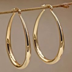 Classic, Gold Tone Hoop Earrings. Real Gold Plated Funky Earrings, Golden Earrings, Alloy Earrings, Hoop Earrings Style, Wedding Party Jewelry, Oval Earring, Styl Boho, Ear Rings