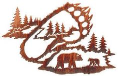 a bear and cub in the woods metal wall art