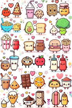 Kawaii Doodles Cute Sticker, Cute Food Drawings Kawaii, Kawaii Valentines Day, Kawaii Food Stickers, Couple Stickers, Photo Kawaii, Couple Kawaii, Couples Valentines Day, Cute Cartoon Food