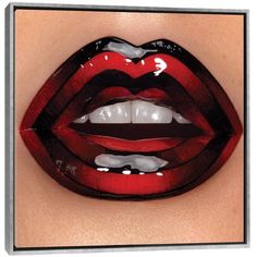 a woman's lips are painted red and black