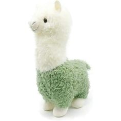 a stuffed alpaca is shown on a white background