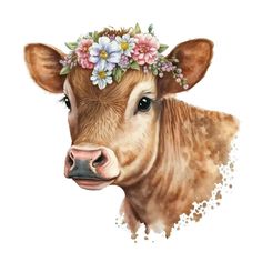 a cow with a flower crown on its head