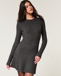 Super soft and comfortable, this long-sleeve mini dress features a crew neckline, ribbed texture and skater silhouette. Long sleeves, cozy sweater-knit fabric. Mini Sweater, Mini Sweater Dress, Ribbed Texture, Cozy Sweater, Romper Dress, Long Sleeve Mini, Sweater Knit, Long Sleeve Mini Dress, Dress Romper