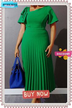 Dew Shoulder Pleated Ruffle Sleeve Maxi Dress Chic A-line Pleated Dress With Ruffles, Elegant Green Dress With Ruffle Sleeves, Ruffle Sleeve Midi Dress For Work, Midi Dress With Ruffle Sleeves And Ruffles For Work, Spring Ruffle Office Dress, Fitted Pleated Summer Dress With Ruffles, Fitted Pleated Dress With Ruffles For Summer, Chic Green Midi Dress With Pleated Sleeves, Chic Green Dress With Ruffle Sleeves