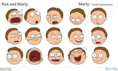 various facial expressions for rick and mort