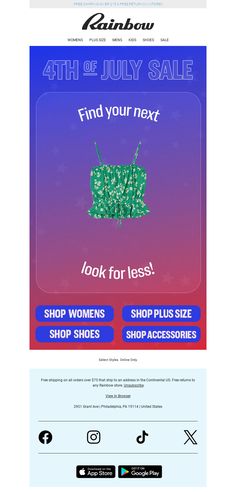 an email page for a women's clothing store with the text, 4th of july sale