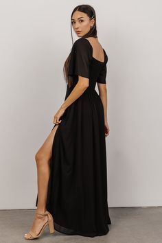 Fitted Chiffon Maxi Dress With Smocked Back, Flowy Maxi Dress With Ruched Back For Party, Fitted Maxi Dress With Smocked Back For Date Night, Fitted Party Maxi Dress With Smocked Back, Evening Dresses With Smocked Back And Flowy Fit, Flowy Evening Dresses With Smocked Back, Evening Dresses With Smocked Back, Flowy Smocked Bodice Maxi Dress For Evening, Flowy Maxi Dress With Smocked Bodice For Evening