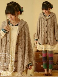 fall cable cape cardigan Twee Aesthetic Outfit, Twee Core, Twee Outfits, Twee Aesthetic, Mori Kei Fashion, Aesthetic Core, Tokyo Street Fashion, Kei Fashion, Mori Fashion